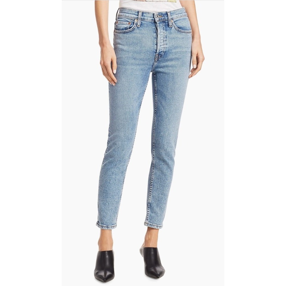 RE/DONE Originals Women's 90's High Rise Ankle Crop Jean Light Indigo Wash Sz 27